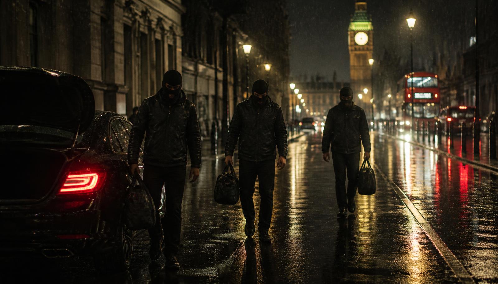 Cinematic night-time London skyline teaser for The London Heist